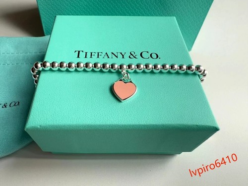 Tlffany & Co. Return To Pink Enamel Heart Tag Bead Bracelet 7"