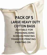 5 x 100% COTTON SHOPPING PLAIN BAGS ECO FRIENDLY TOTE SHOULDER SHOPPER HANDBAG