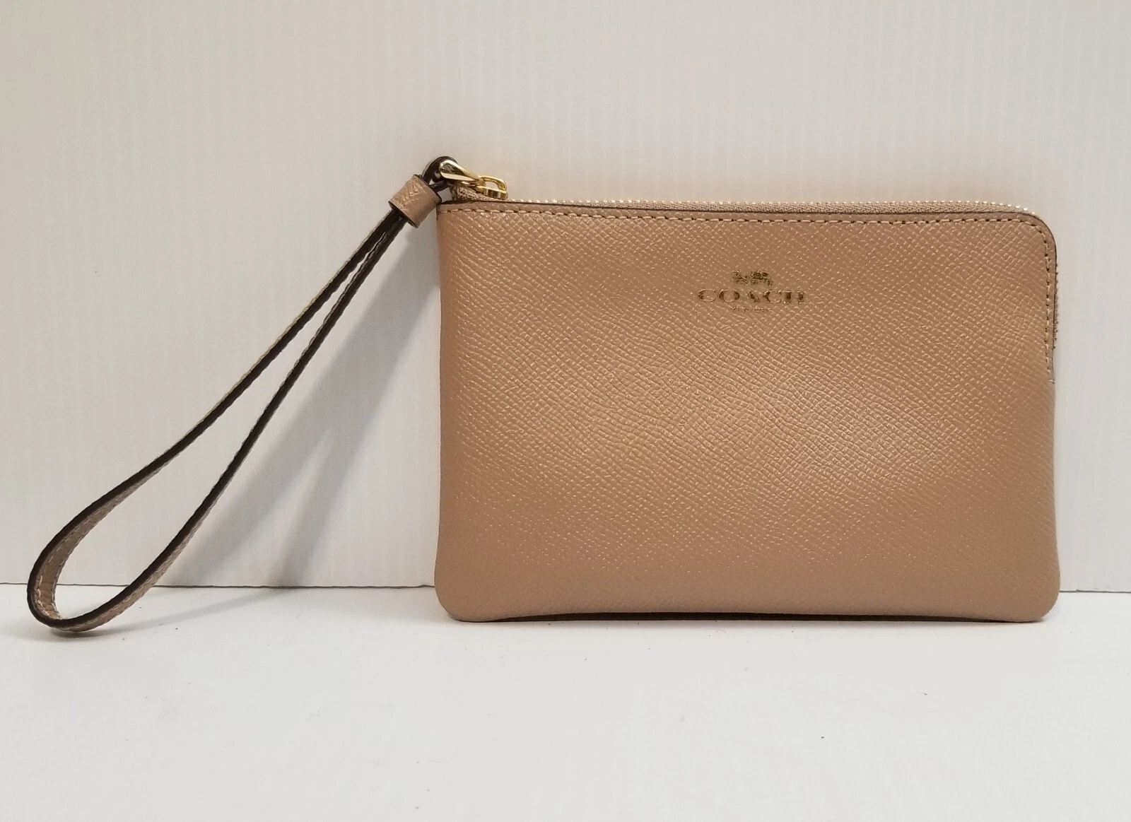 Coach Polso Donna Pelle Crossgrain Cerniera Angolare Ciottolato Taupe 58032