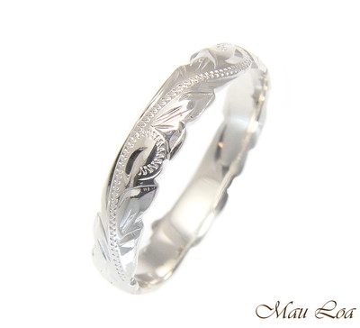 925 Sterling Silver 4mm Cut Out Edge Hawaiian Scroll Hand Engraved Ring Band