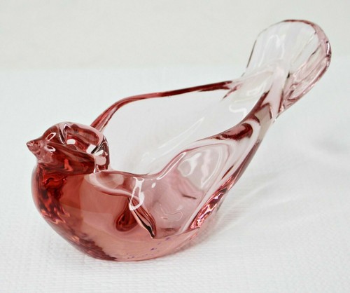 Vintage Fenton Pink Clear Glass Dove Bird Trinket Holder Marked & Foil Sticker - Picture 3 of 12