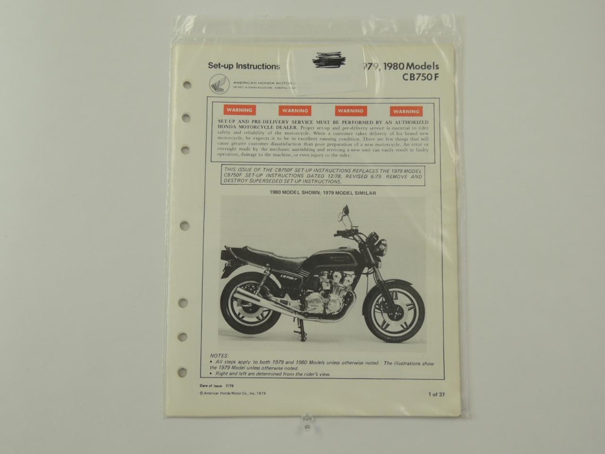1979 1980 CB750F CB750 Super Sport Set Up Instructions Factory