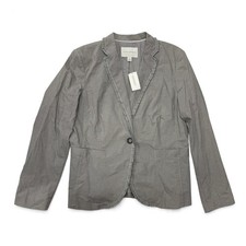 Banana Republic Gray Ruffle Trim Micro Check Stretch Blazer Jacket Womens 14 NWT