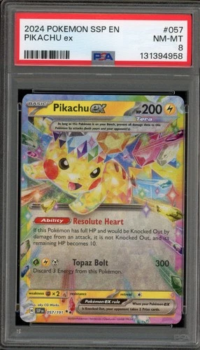 Pokemon Pikachu ex Surging Sparks Double Rare #057 PSA 8