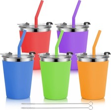 Kids Cups with Straws and Lids, 5 Pack 12oz Spill Proof 12oz, Multicolor