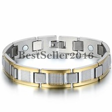 Mens Golf Link Charm Health Energy Magnetic Bracelet Stainless Steel Bangle 8.4"