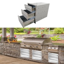 3-Layer Outdoor Kitchen Drawers BBQ Drawer 16x21x23" Stainless Steel Cabinet