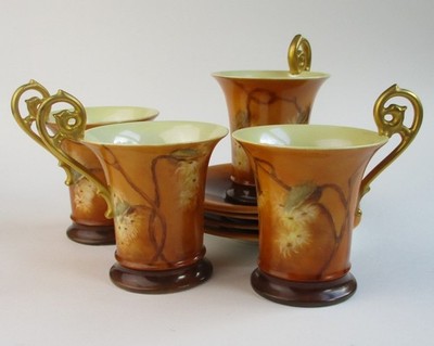 T&V French Limoges Fragonard Chocolate Cups hand painted milkweed seeds antique