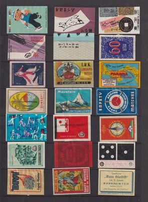 21 Vintage Worldwide Matchbox Labels on a Stocksheet