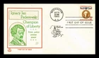 US COVER PADEREWSKI CHAMPION OF LIBERTY FDC SCOTT 1160 TRI COLOR CACHET