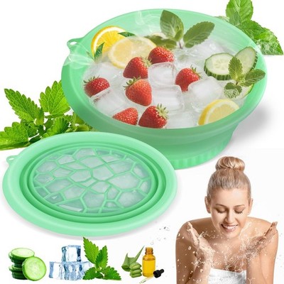 Silicone Ice Face Bowl with Built-In Ice Tray Foldable Silicone Ice Bowl - Green