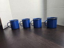 Blue Speckled Enamel Metal Coffee Mugs - Set of 4 - Camping Hunting Outdoor Cups
