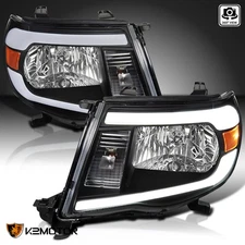 Fits Black 2005-2011 Toyota Tacoma Headlights Signal Lamps LED Tube Bar LH+RH