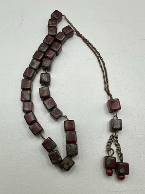 Greek Komboloi (Worry Beads) Red Picasso Czech Glass Tile Bead 12g Vintage