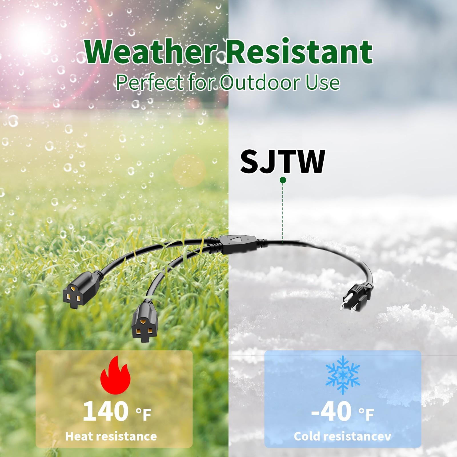 3-Prong Y Splitter Power Extension Cord 1 FT, Straight Plug 1 to 2 Way Outlet...