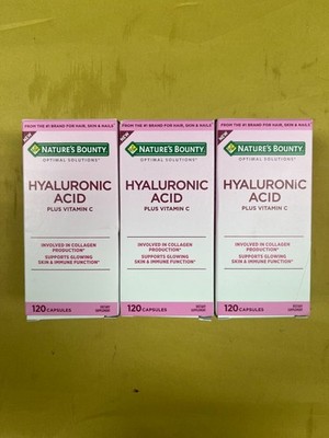 3 New Nature's Bounty Hyaluronic Acid + Vitamin C - 120 Capsules Each Exp 05/27+