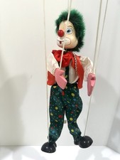 Puppet On Strings Green Hair Wood Clown Great Condition