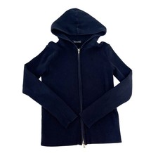 Brandy Melville Navy Blue Ribbed Knit Full Zip Hoodie Sweater Preppy - One Size
