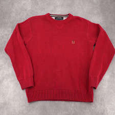 Vintage Red Tommy Hilfiger Crest Logo Crewneck Sweater Knit Pullover Mens S