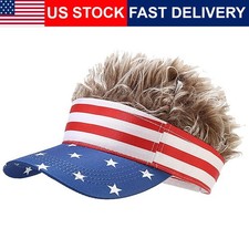 Mens Visor Cap Wig Fake Hair Baseball Hat Adjustable Golf Fancy Dress Costume