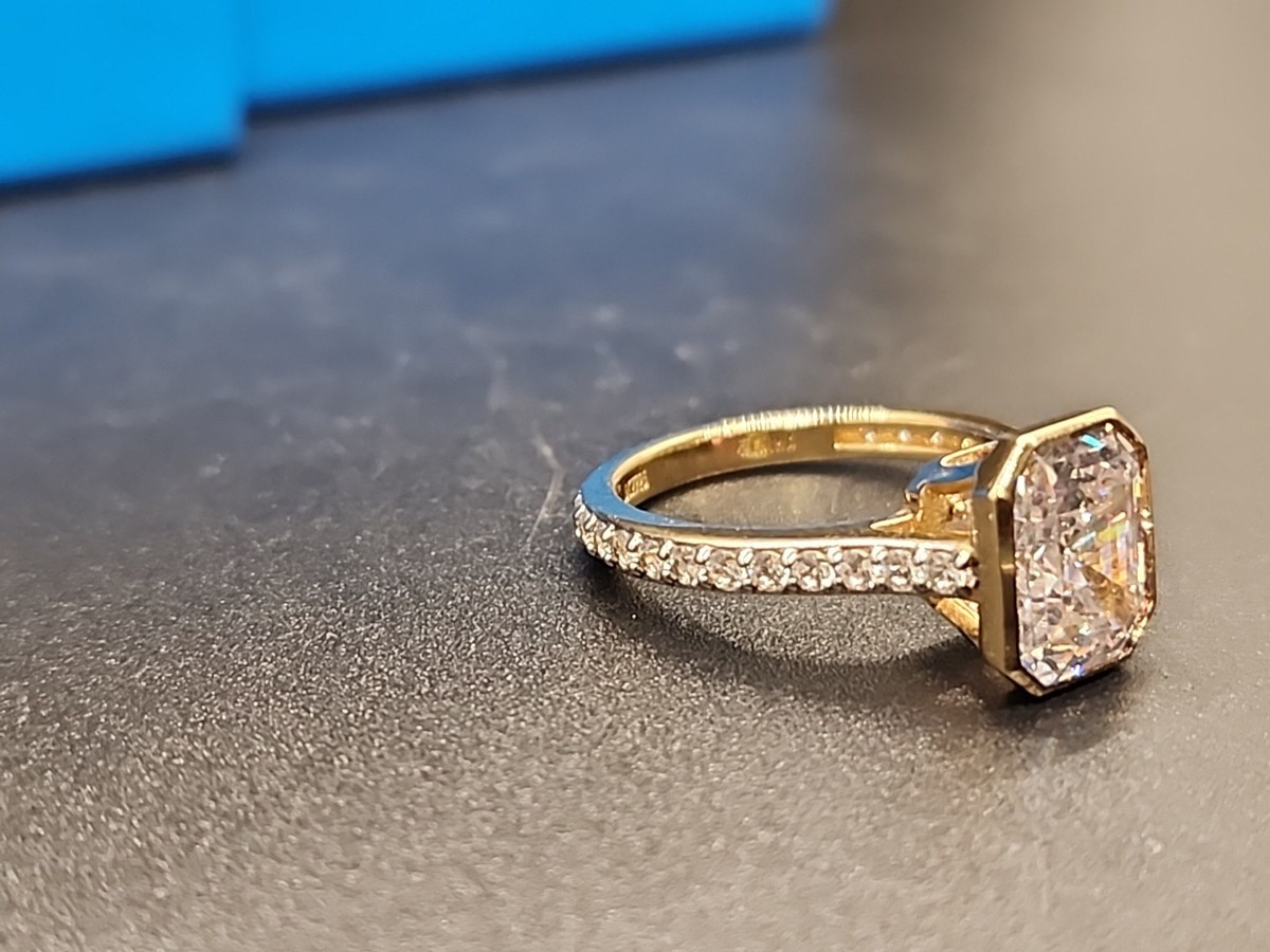 Jean Dousset Absolute Octagon Cut CZ Solitaire Gold Plated Silver