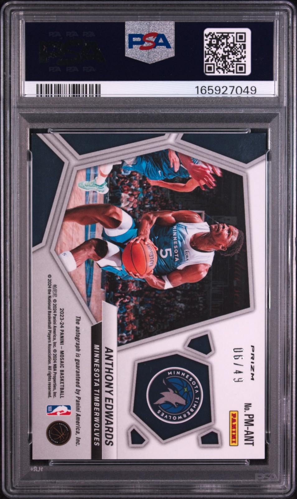 2023 PANINI MOSAIC PICTOGRAPHS MOSAIC AUTO BLUE ANTHONY EDWARDS 6/49 PSA 8 view 2