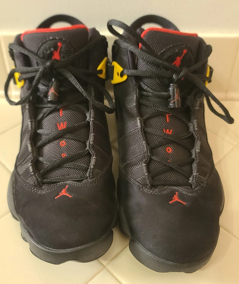 Air Jordan 6 Anillos Negro Rojo Azufre Para Hombre Talla 7.5 Foto 2 de 4