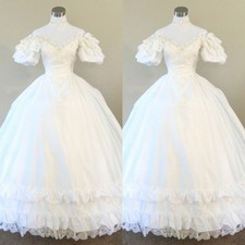 Princess Wedding Dresses Short Puff Sleeves Off Shoulder Vintage Bridal Gowns
