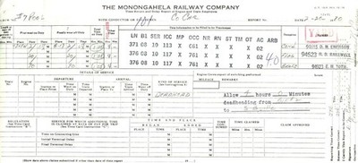 1980 Monongahela Railway Company Zeitrückgabe & Verspätungsbericht - 20. Februar