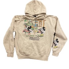 Mickey  Minnie "Places to Go, Friends to See" Sweatshirt Hoodie Beige Sz Small