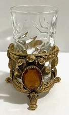 VINTAGE HOLLYWOOD REGENCY STYLE W/LARGE AMBER JEWEL ACCENT, GLASS HOLDER & GLASS