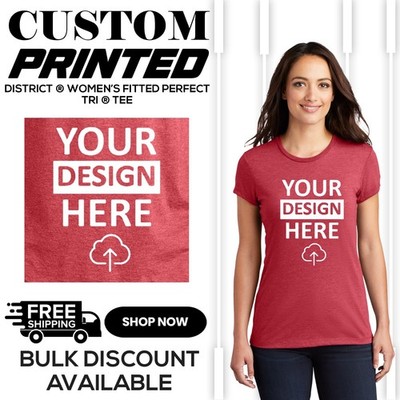 District Womens Perfect Tri Tee, Custom Printed Combed Cotton Crew-Neck Tee