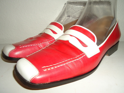 RARE Vtg-90s Botticelli Red White Leather Loafers Made in Italy