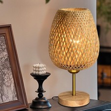 Wicker Bedside Lamps, Table Lamp for Living Room Bedroom, Small Lamp with Double