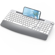 Ergonomic Wireless Keyboard with Wrist Rest 2.4GHz Full-Size Silver White