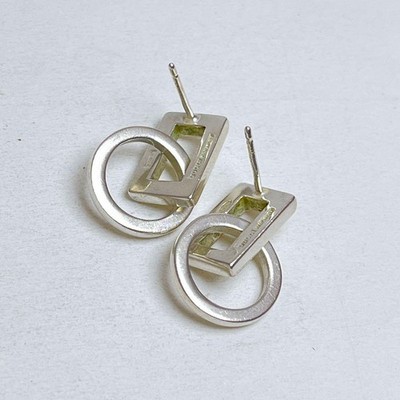 Gucci Square Circle Ohrhänger 925 Silber Logo Gravur Ohrstecker 0,6 cm x 2,4 cm