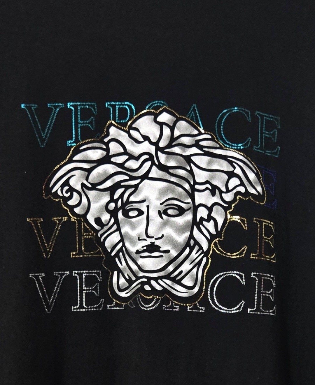 Versace t-shirt with bright green, gold, and gray lettering, size XXL, AAArepli thumbnail 2