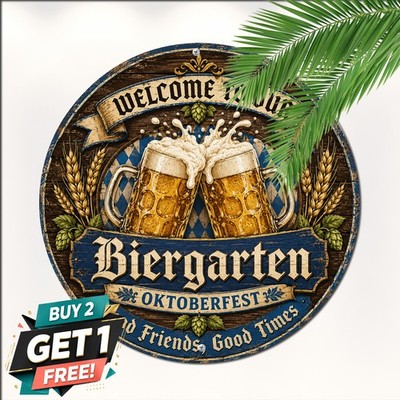 Oktoberfest Bavarian Party Banner Round Metal Sign German Tavern Bar Tin Plaque