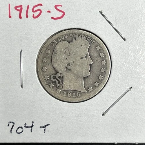 1915-S Liberty Barber Silver US Quarter/ Low Mintage