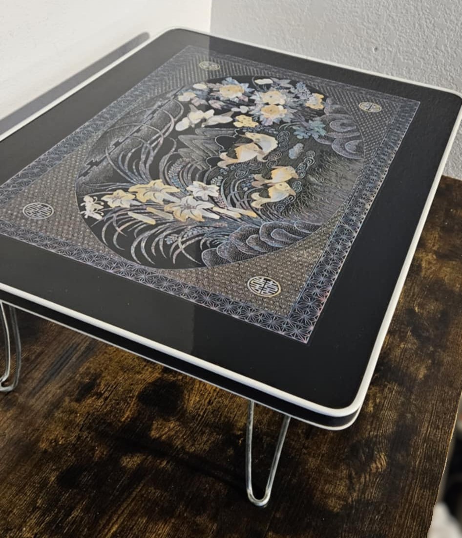 Korean Chinoiserie Blak Laquer Screenprint Inlay Low Folding Tea Table ...
