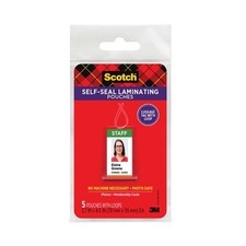 Scotch LS8535G 2.81" x 4.5" Self-Seal Laminating Pouch - Gloss Clear (5/PK) New