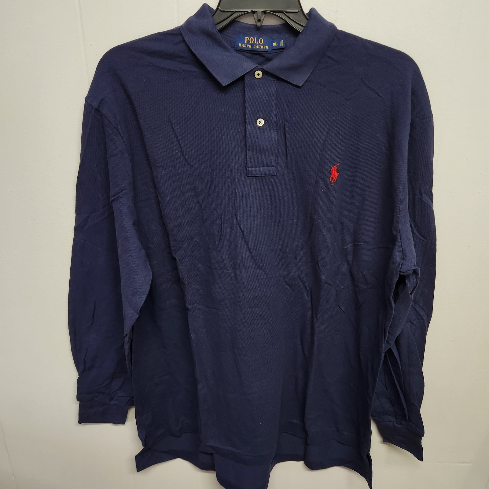 Polo Ralph Lauren camicia uomo XL blu navy manica lunga vestibilità classica pony cotone