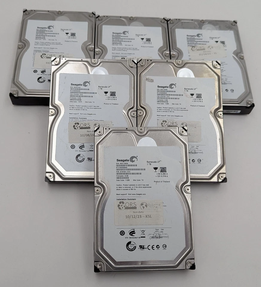 Lot of 6 Seagate Barracuda LP 1TB 5900 RPM SATA II 3.5" Hard Drive ST31000520AS - Image 3 of 4