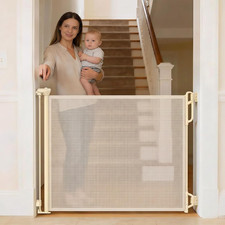 Retractable Baby Gate, 45" Wide Mesh Gate, Cream