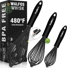 Silicone Whisk,Stainless Steel Wire Whisk Set of 3 -Heat Resistant 480°F Kitchen