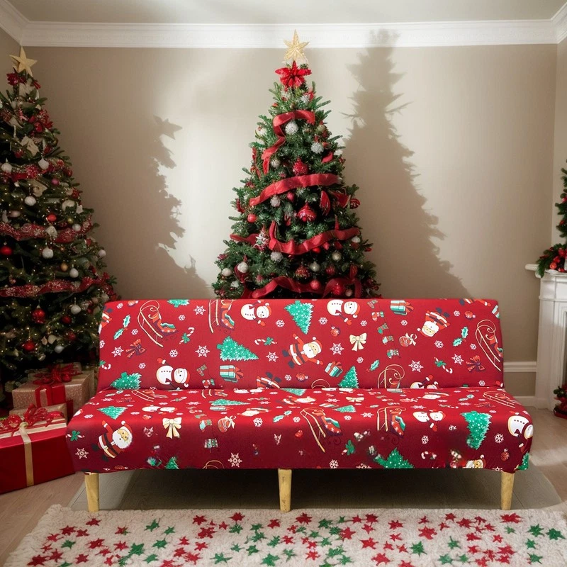 Christmas Stretch Sofa Slipcover Armless Folding Futon Sofa Cover Xmas Printed