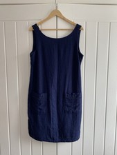 Next Ladies Navy Linen Blend Sleeveless Knee Length Dress With Pockets UK 14 New