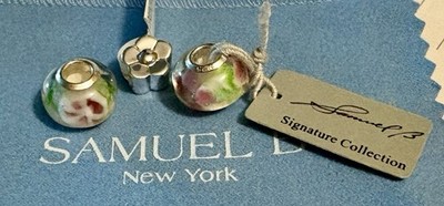 Vtg Rare Samuel B Collectn Sterling Silver 925 Murano Glass Beads + Silver Charm