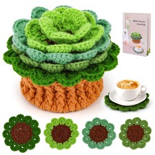 LUNARM Crochet Kit for Beginners, Crochet Start Kit Green Plant Coasters with...