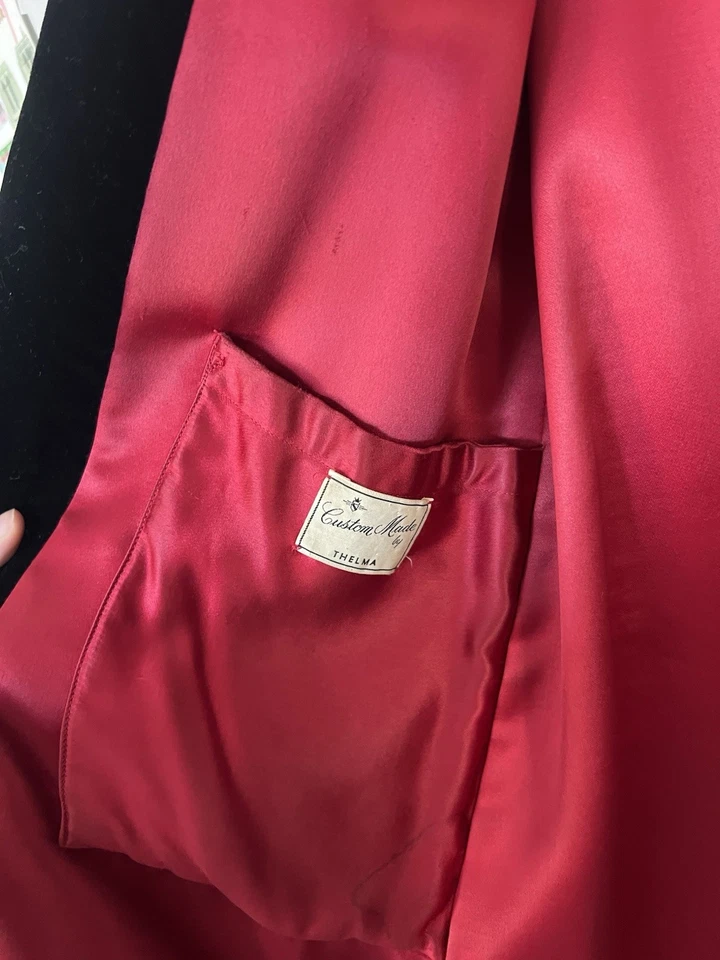 Vintage Black Velvet Cloak w/ Red Interior - Image 3 of 4